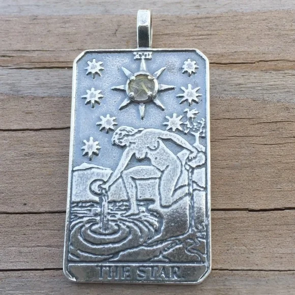 Star Tarot Pendant .925 Sterling Silver w/ natural Rutilated Quartz Made in USA - Picture 3 of 8